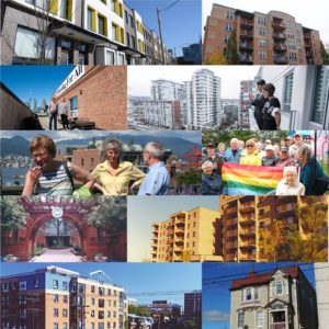 A colourful montage of photos of buildings and co-op members from across Canada